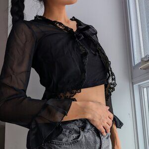 Sheer Lace Bell Sleeve Shrug
